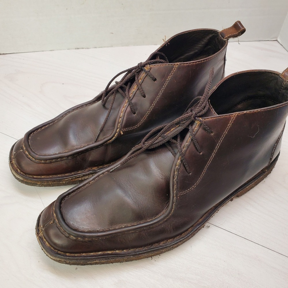 Johnston & Murphy Mens Brown Leather Moc Toe Chukka Boots Quiet Luxury Classic
